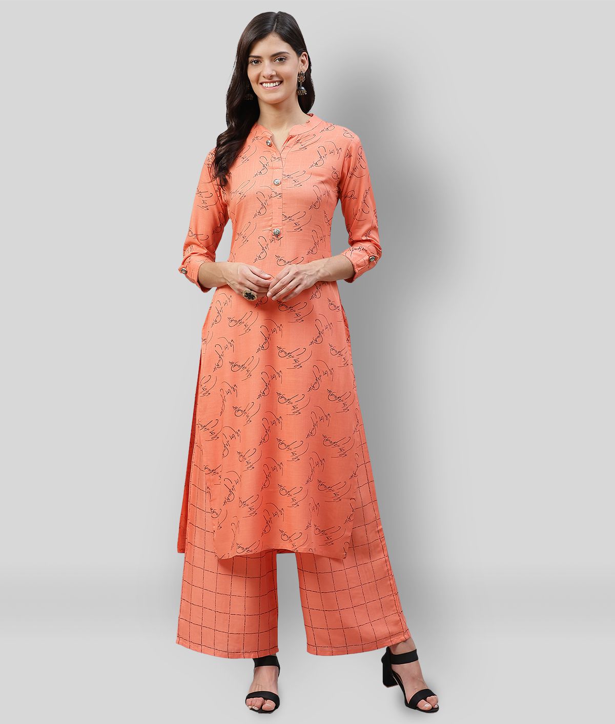     			JC4U - Orange Straight Rayon Women's Stitched Salwar Suit ( Pack of 1 )