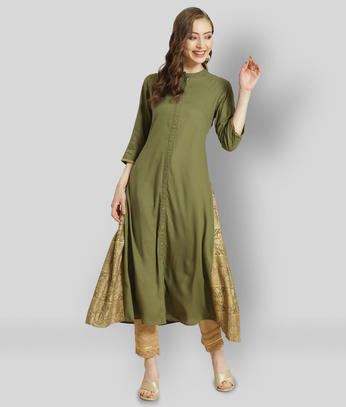     			Juniper - Green Rayon Women's Asymmetrical Kurti ( Pack of 1 )