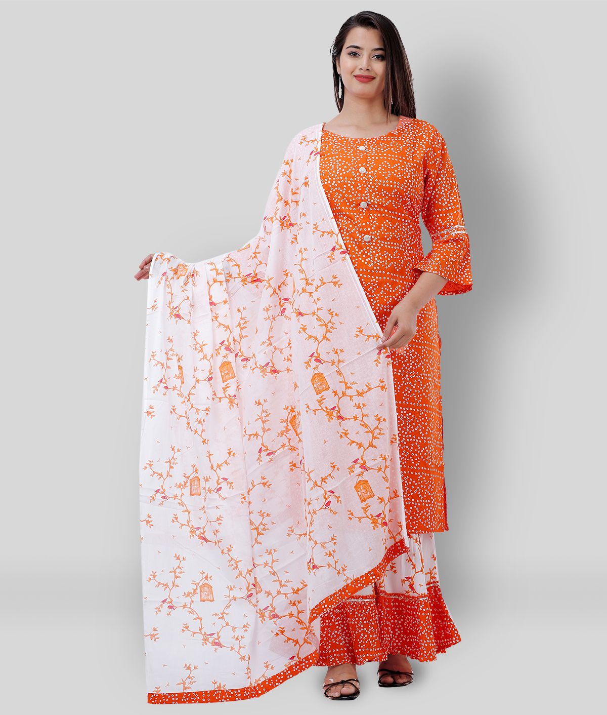 Lee Moda - Fluorescent Orange Straight Rayon Women's Stitched Salwar Suit ( Pack of 1 )