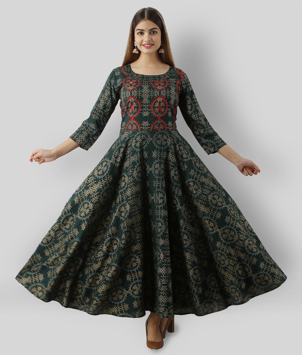     			Lee Moda - Green Rayon Women's Anarkali Kurti ( Pack of 1 )