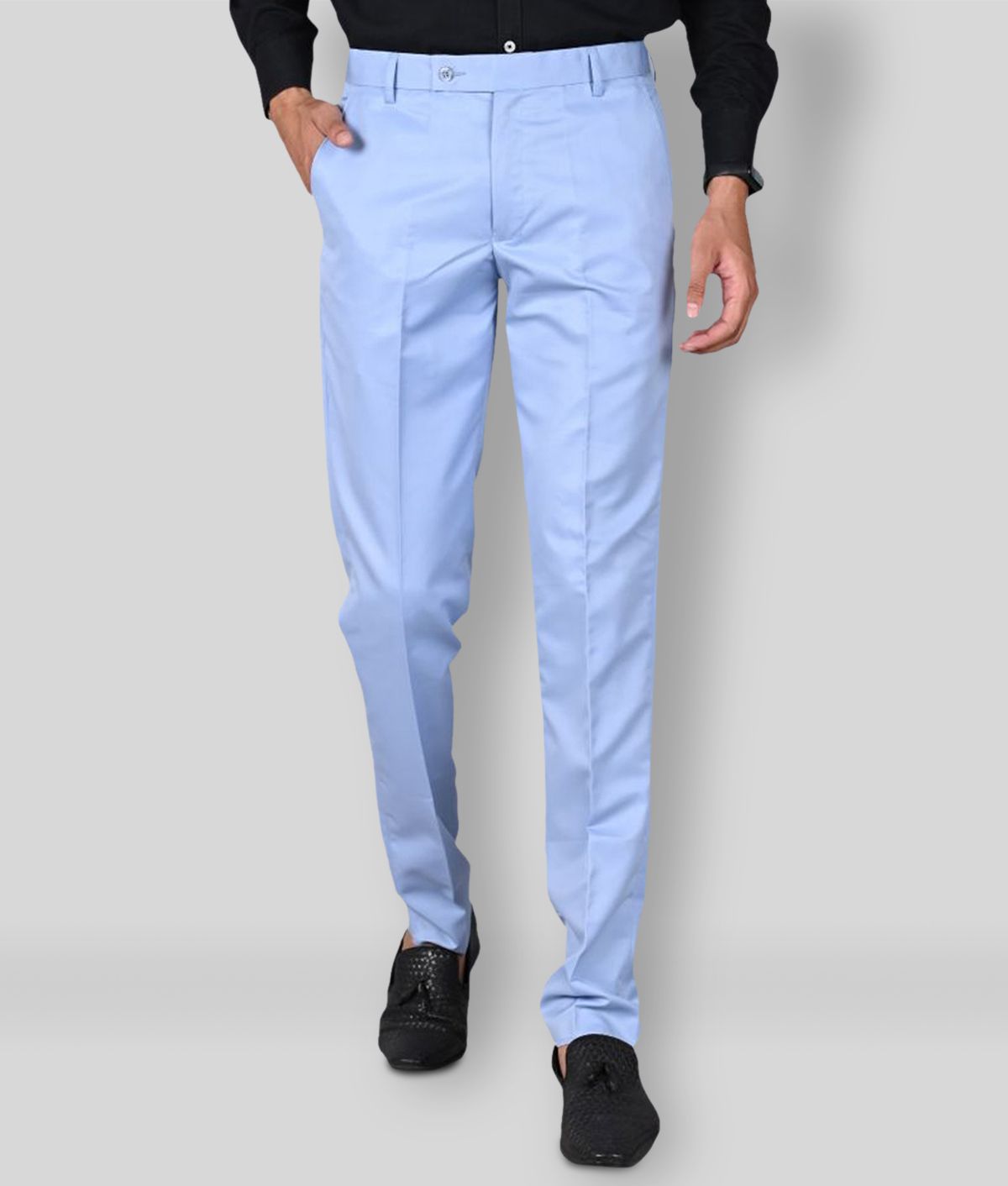     			MANCREW - Light Blue Polycotton Slim - Fit Men's Formal Pants ( Pack of 1 )