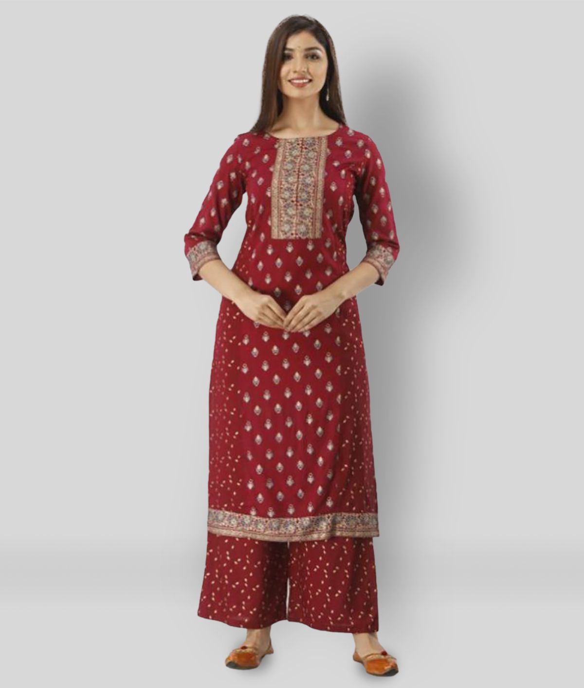     			MAUKA - Maroon Straight Rayon Women's Stitched Salwar Suit ( Pack of 1 )