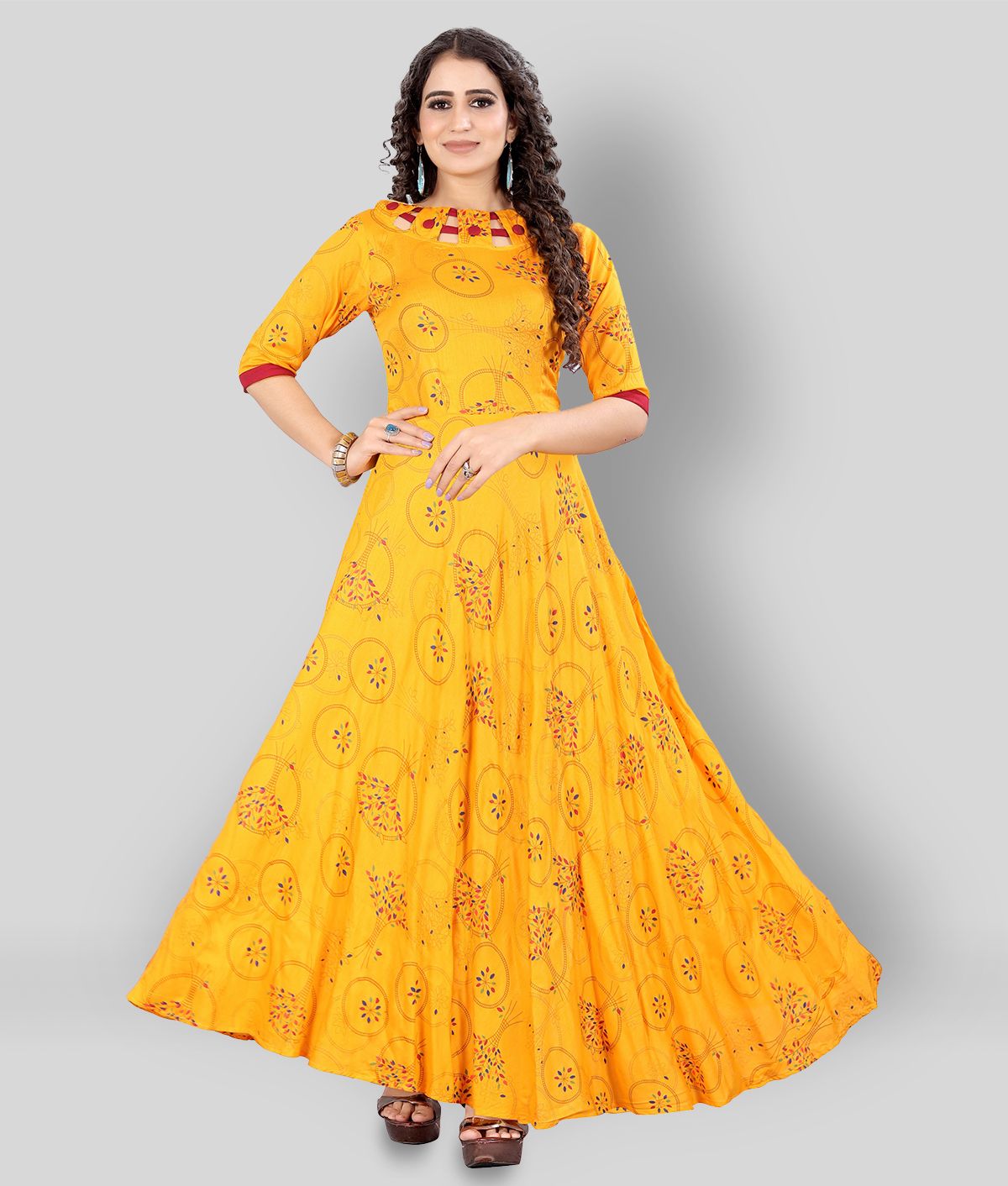     			MEESORRA - Yellow Rayon Women's Anarkali Kurti ( Pack of 1 )