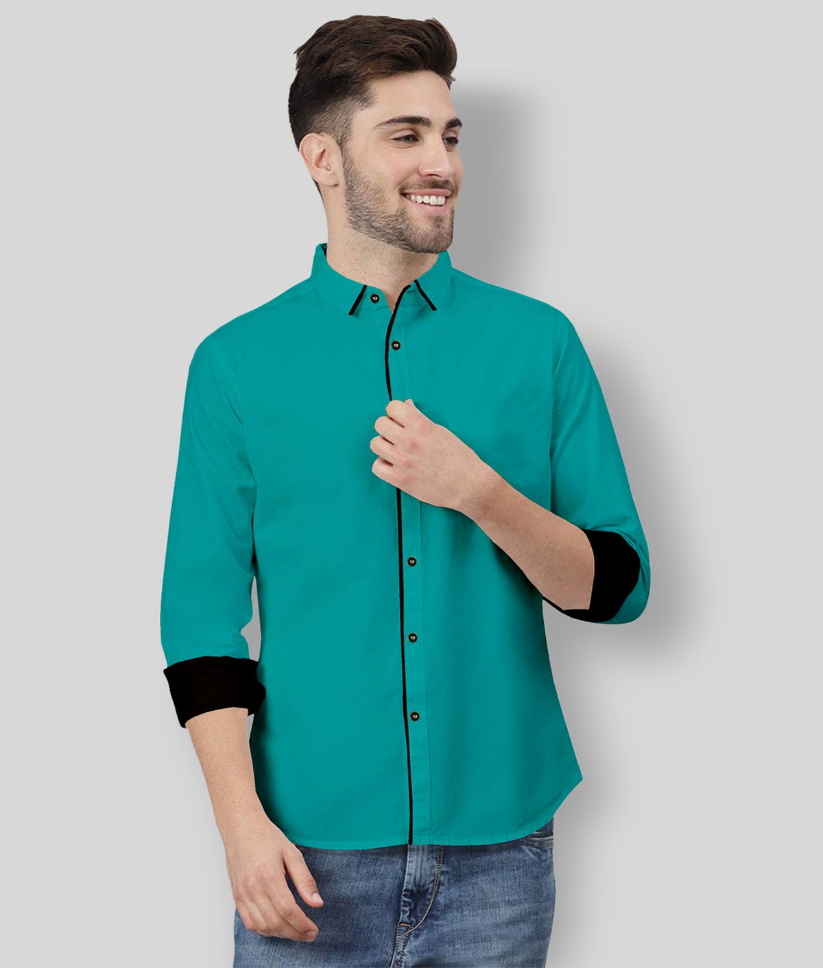     			P&V CREATIONS - Green Cotton Blend Regular Fit Men's Casual Shirt (Pack of 1)