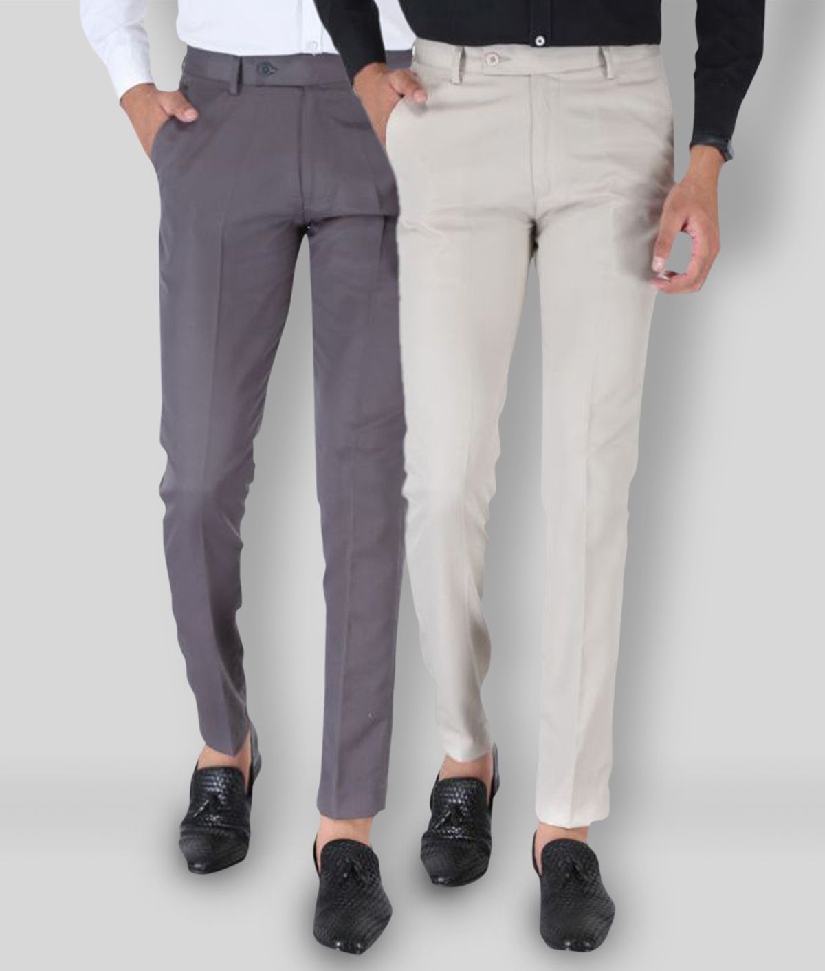     			SREY - Grey Polycotton Slim - Fit Men's Chinos ( Pack of 2 )