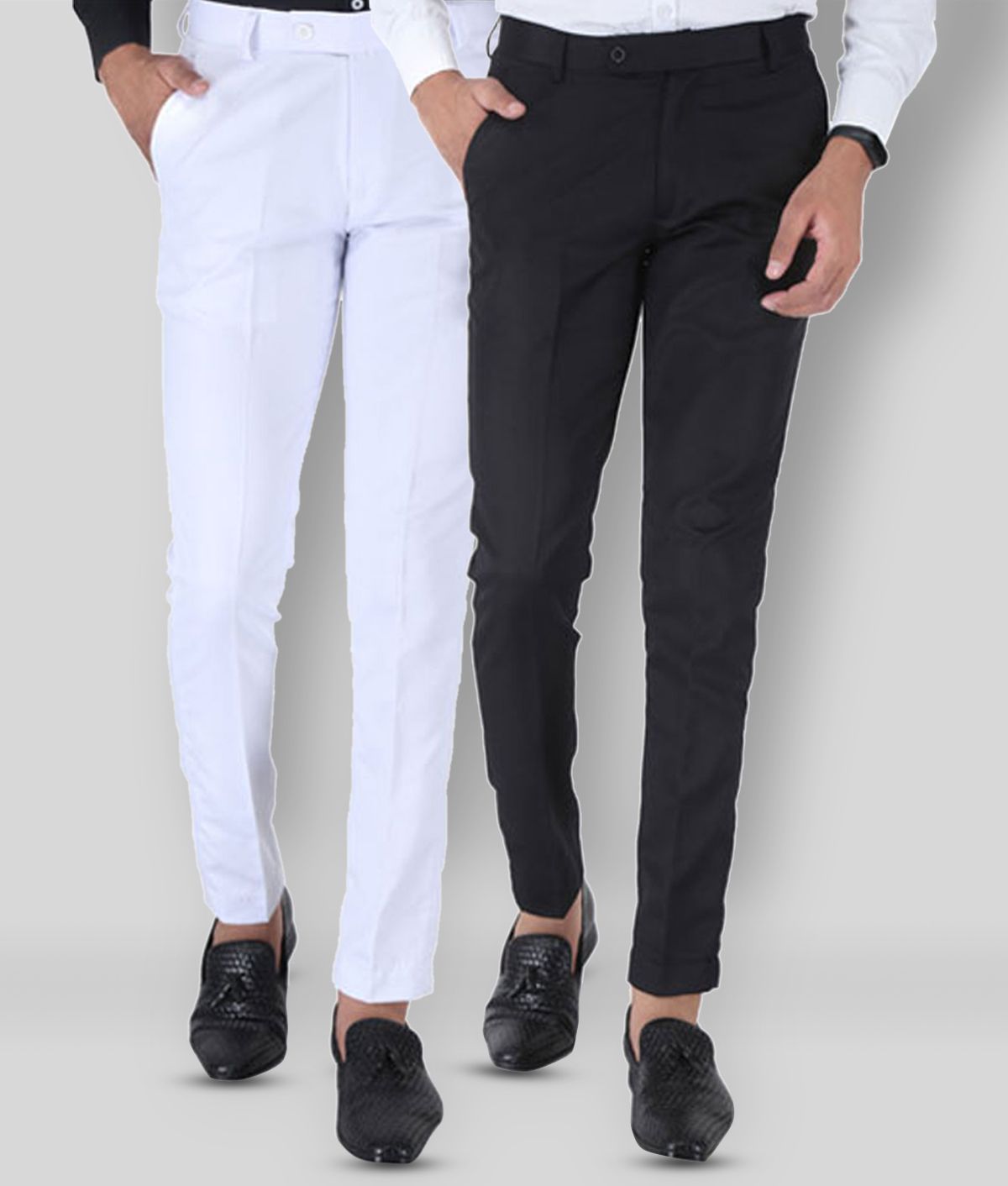     			SREY - White Polycotton Slim - Fit Men's Chinos ( Pack of 2 )