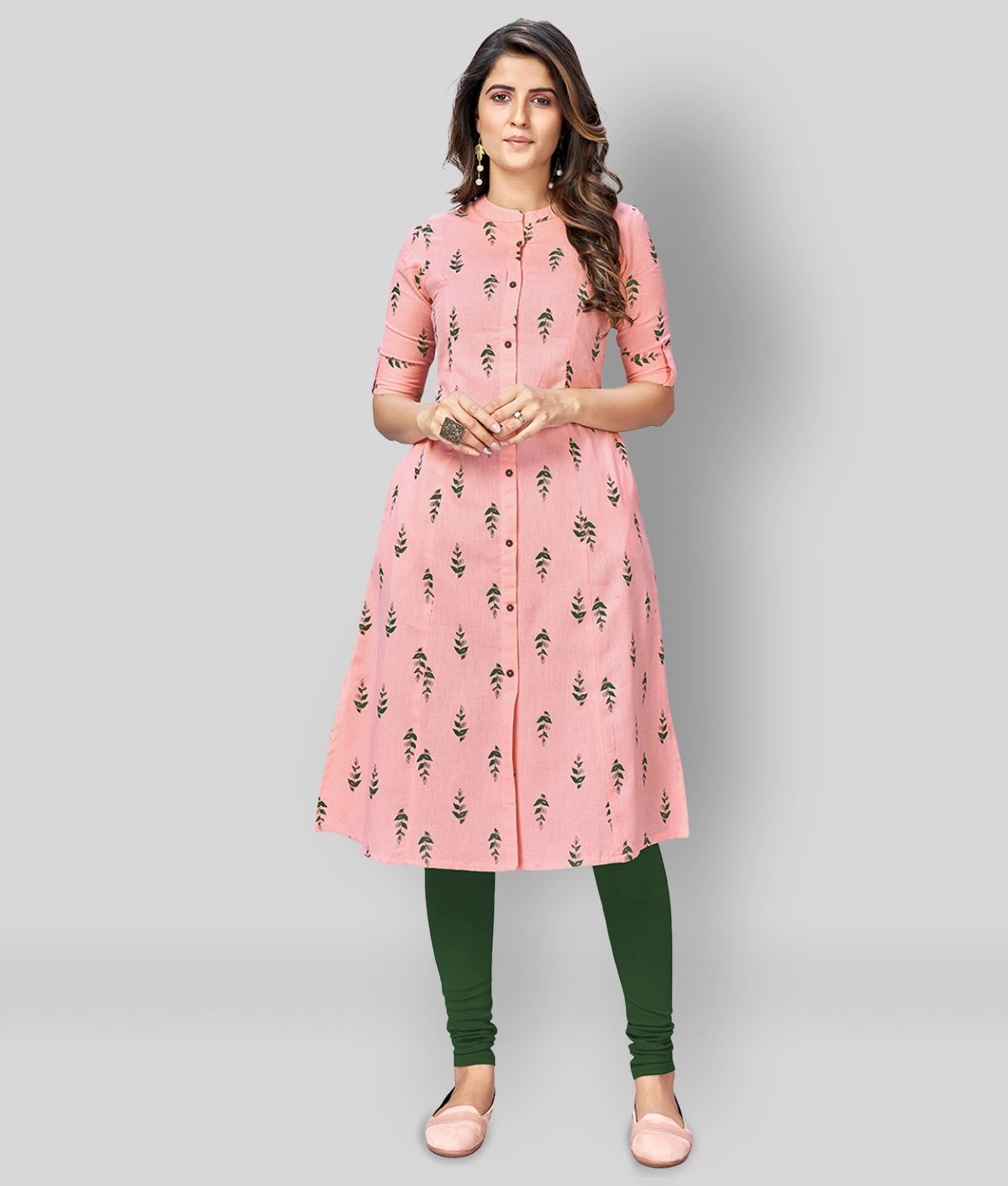 Pink Cotton Women's Front Slit Kurti 