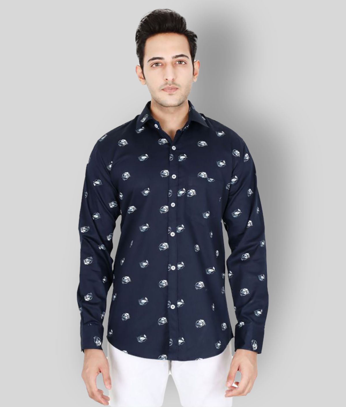     			YHA - Navy Cotton Regular Fit Men's Casual Shirt ( Pack of 1 )