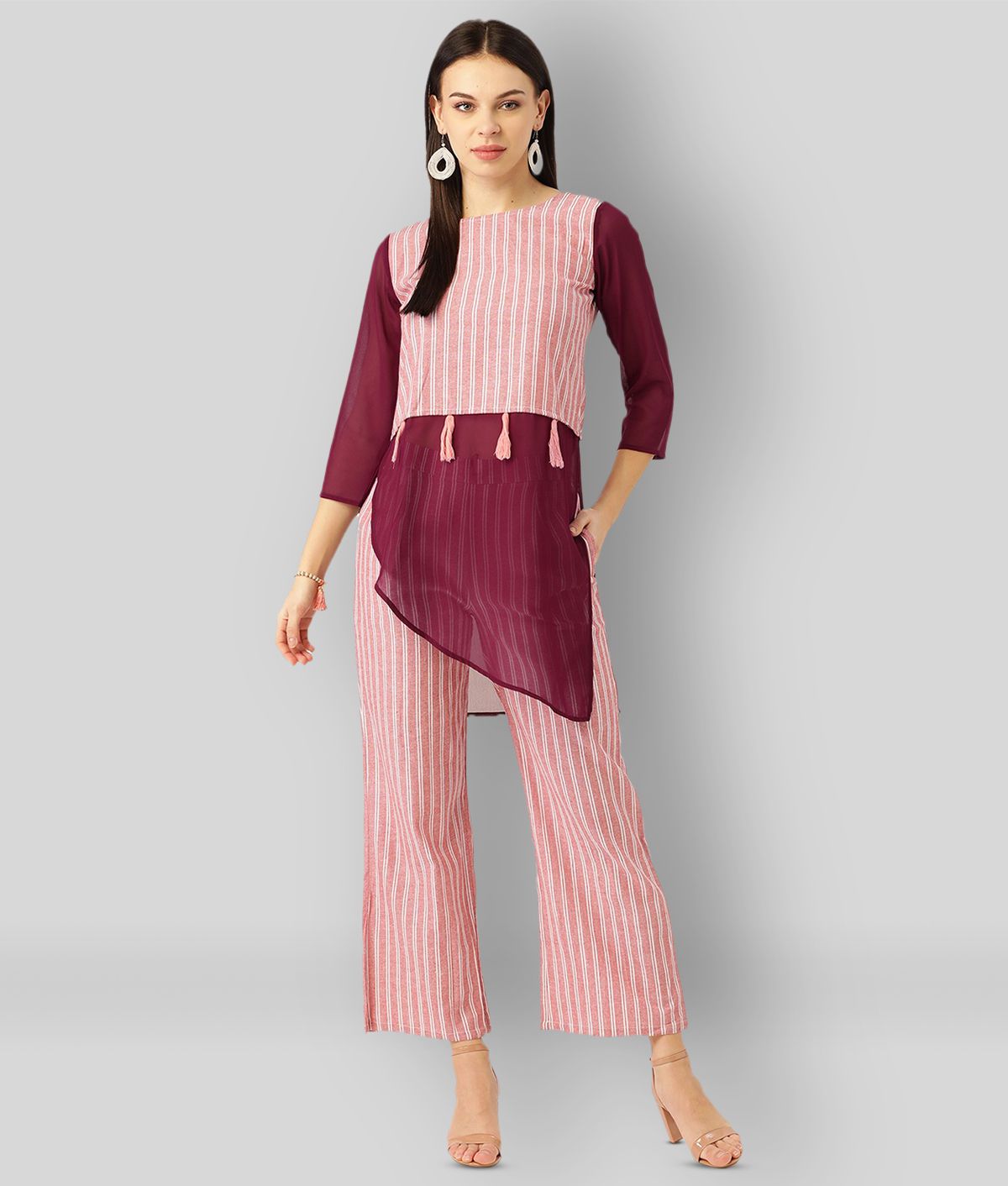 Cottinfab - Pink Asymmetrical Cotton Women's Stitched Salwar Suit ( Pack of 1 )
