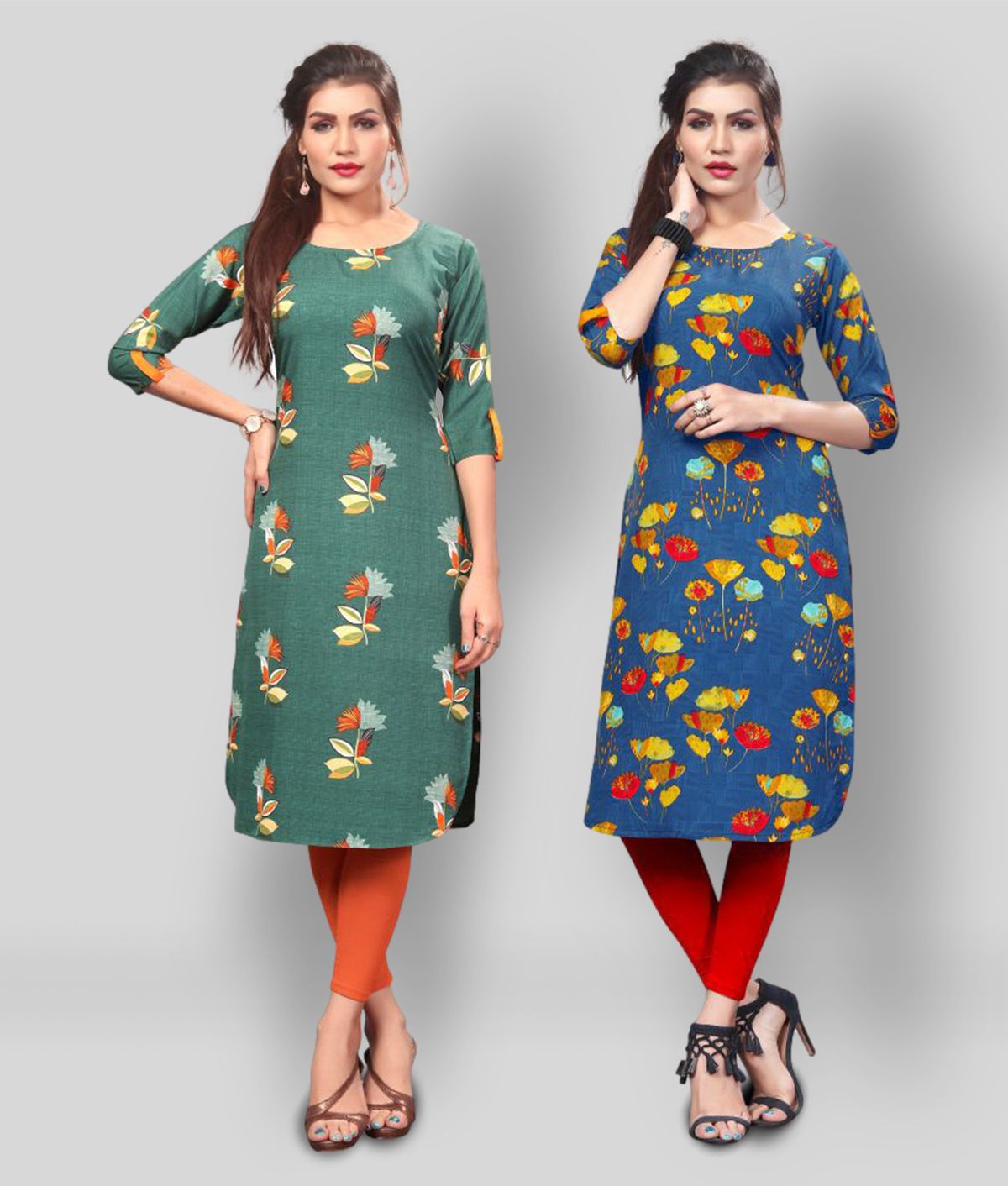     			HivaTrendz - Multicolor Crepe Women's Straight Kurti ( Pack of 2 )