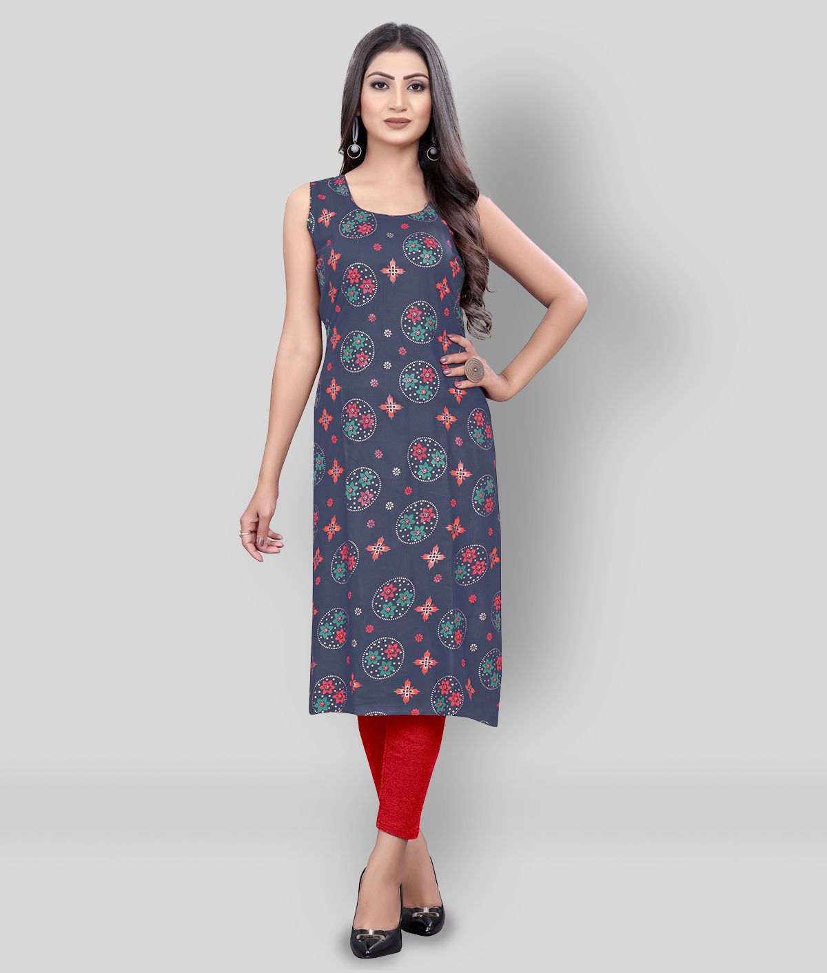     			MEESORRA - Dark Grey Rayon Women's Straight Kurti ( Pack of 1 )