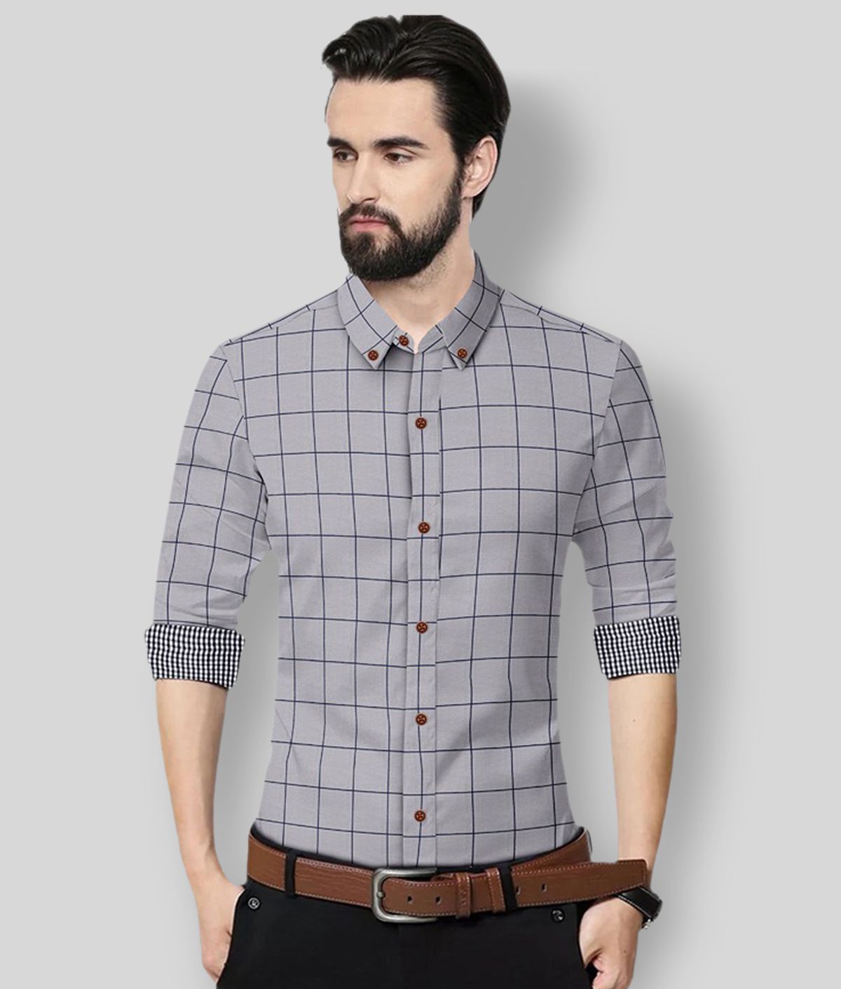     			P&V - Grey Cotton Blend Regular Fit Men's Formal Shirt ( Pack of 1 )