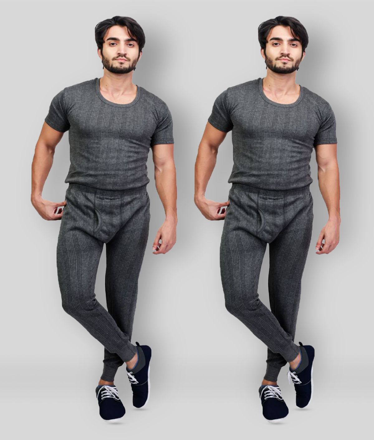     			Zimfit - Grey Melange Cotton Blend Men's Thermal Sets ( Pack of 2 )