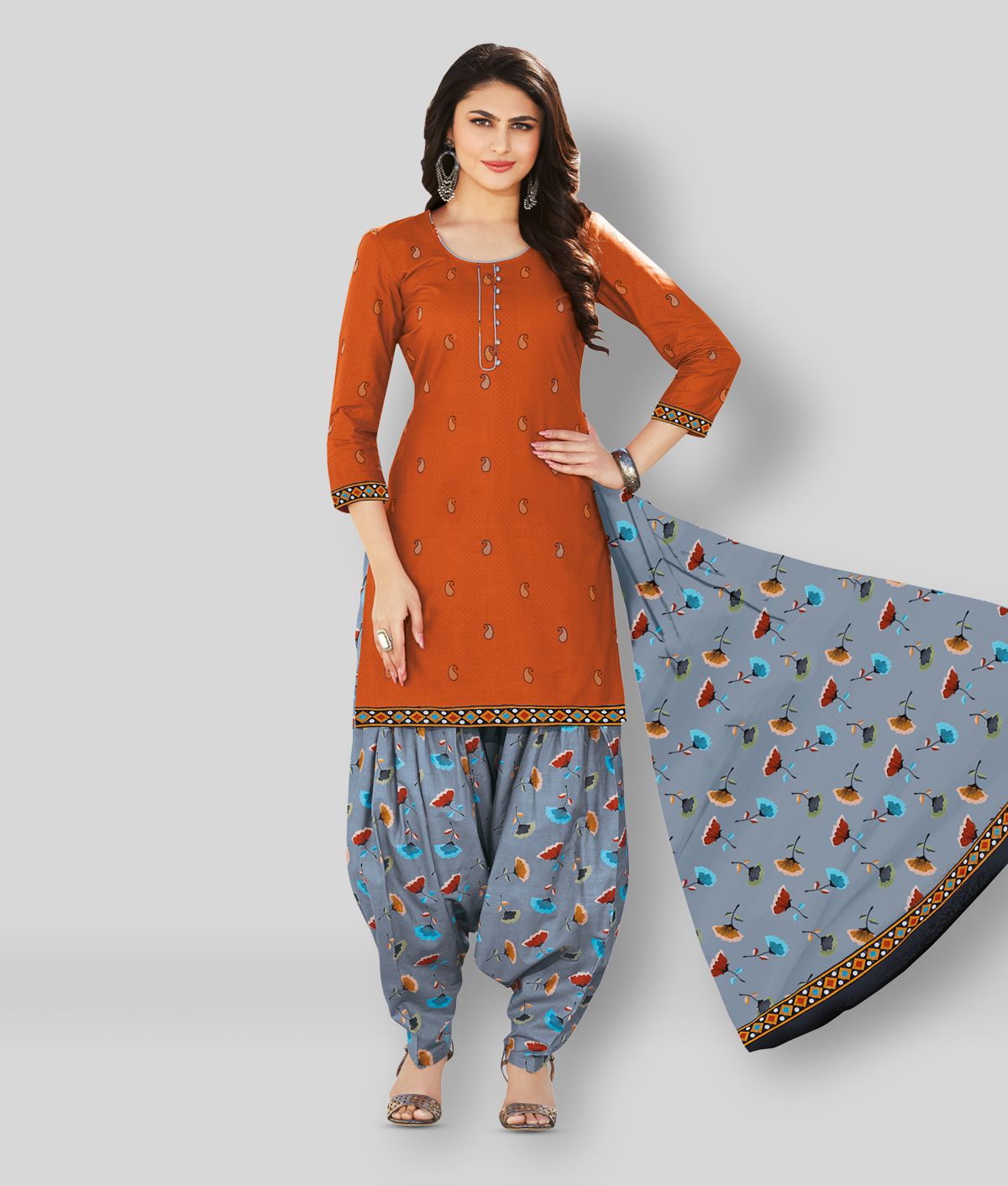     			shree jeenmata collection - Rust Straight Cotton Women's Stitched Salwar Suit ( Pack of 1 )
