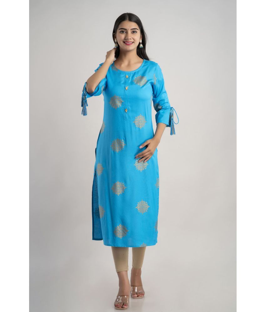     			MAUKA - Blue Rayon Women's Straight Kurti ( Pack of 1 )