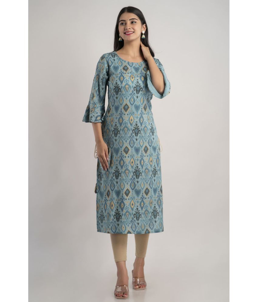     			MAUKA - Turquoise Rayon Women's Straight Kurti ( Pack of 1 )