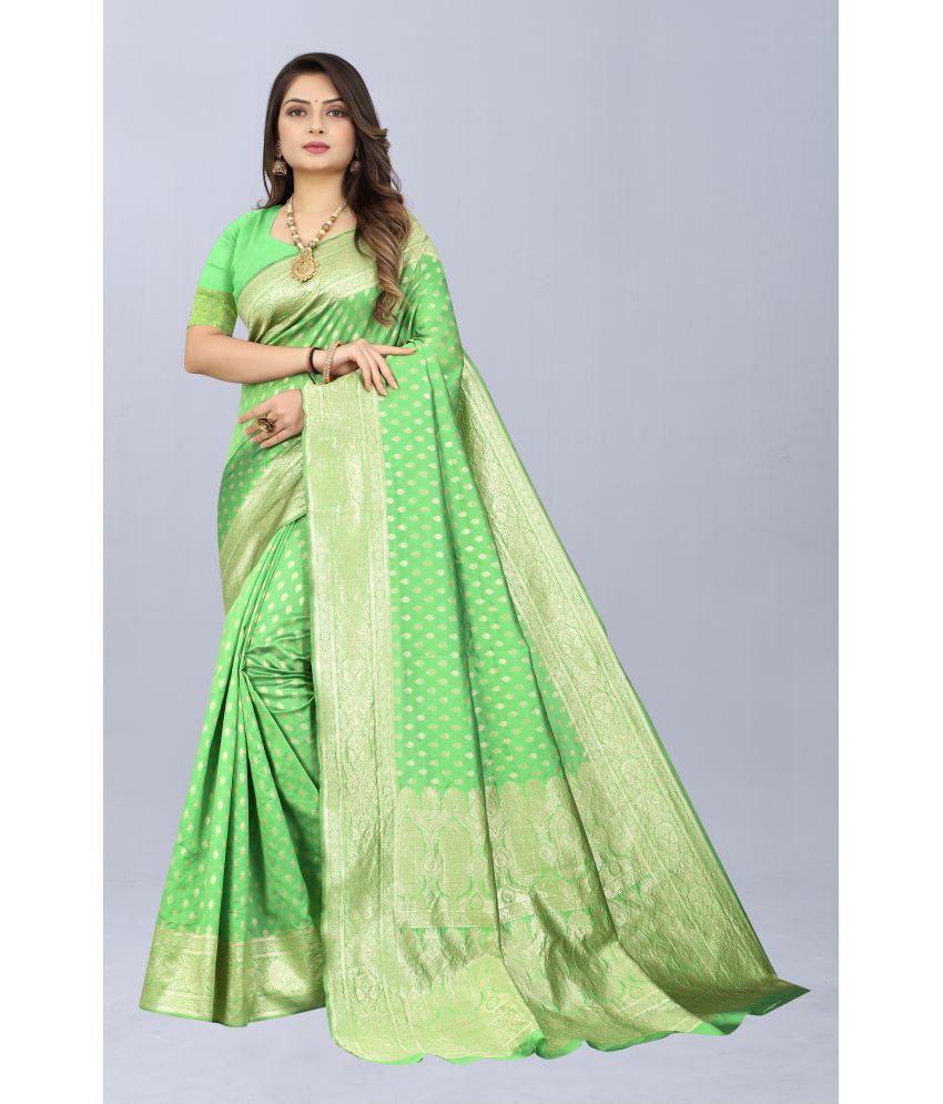     			NENCY FASHION - Light Green Banarasi Silk Saree With Blouse Piece ( Pack of 1 )