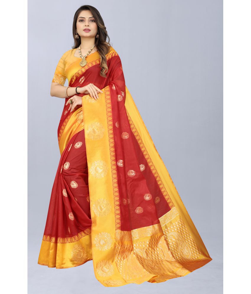     			NENCY FASHION - Red Cotton Saree Without Blouse Piece ( Pack of 1 )
