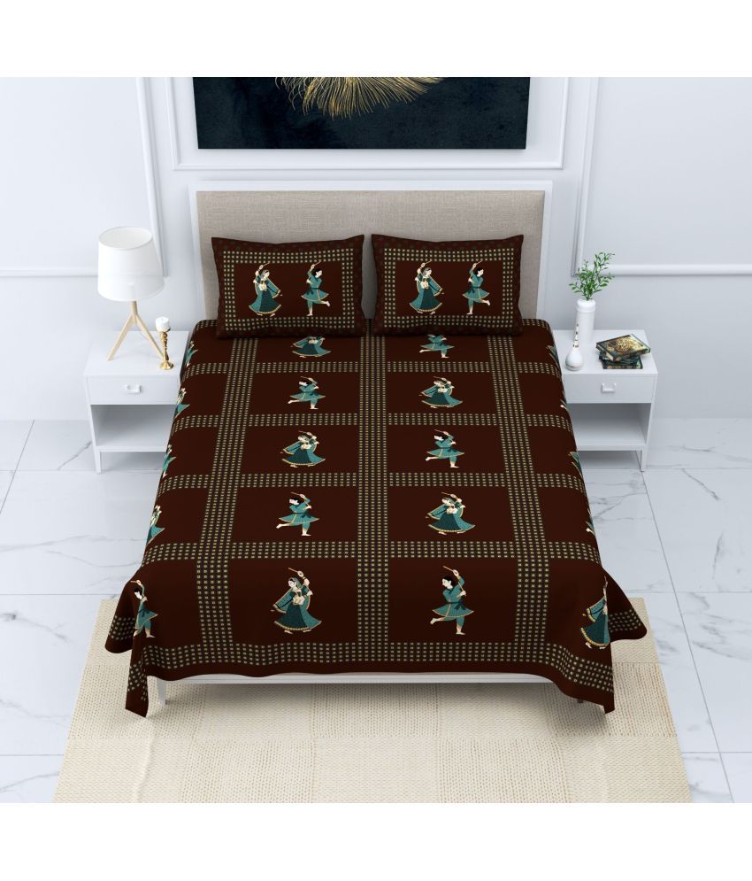     			Uniqchoice - Brown Cotton Double Bedsheet with 2 Pillow Covers