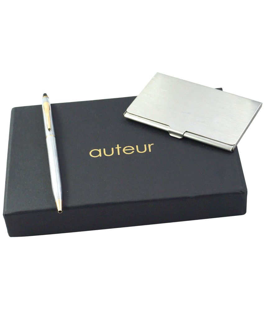     			"auteur" VCH13CGC "Value Pack"  Beautiful Gift Collection, Most Elegant and Smart, Stainless Silver Finish Visting Cum Debit/Credit Card Holder with Very  Stylish  Slim Body Elegant Golden Clip  Gift Set Pack of 2