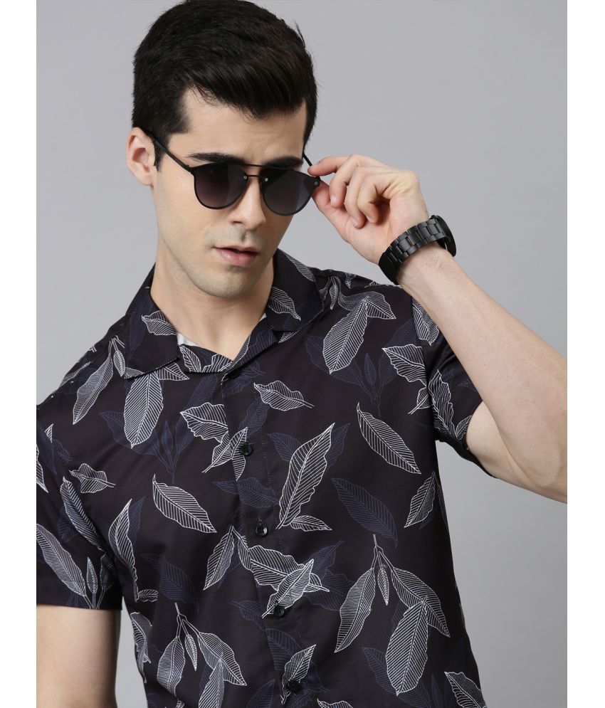 Bushirt 100 Percent Cotton Black Prints Party wear Shirt Single Pack