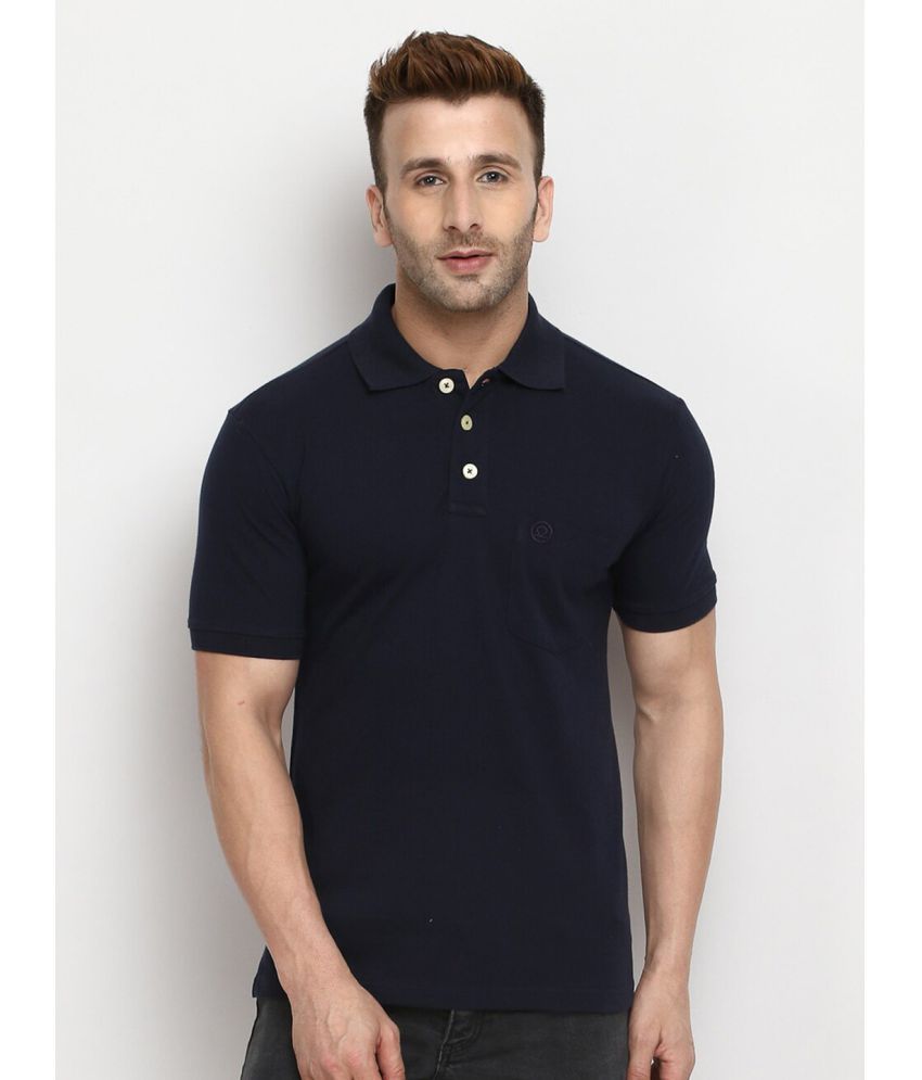     			Chkokko Pack of 1 Cotton Blend Regular Fit Solid Half Sleeves Men's Polo T Shirt ( Navy )