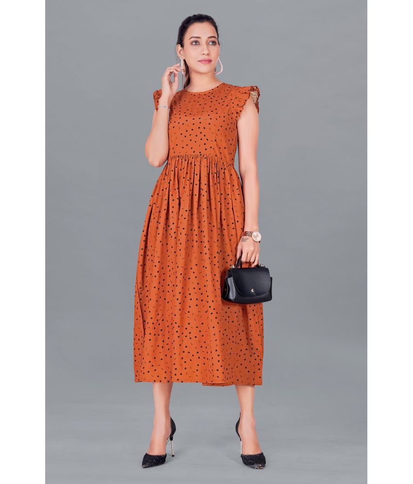     			MIRROW TRADE - Rust Polyester Blend Women's A-line Dress ( Pack of 1 )