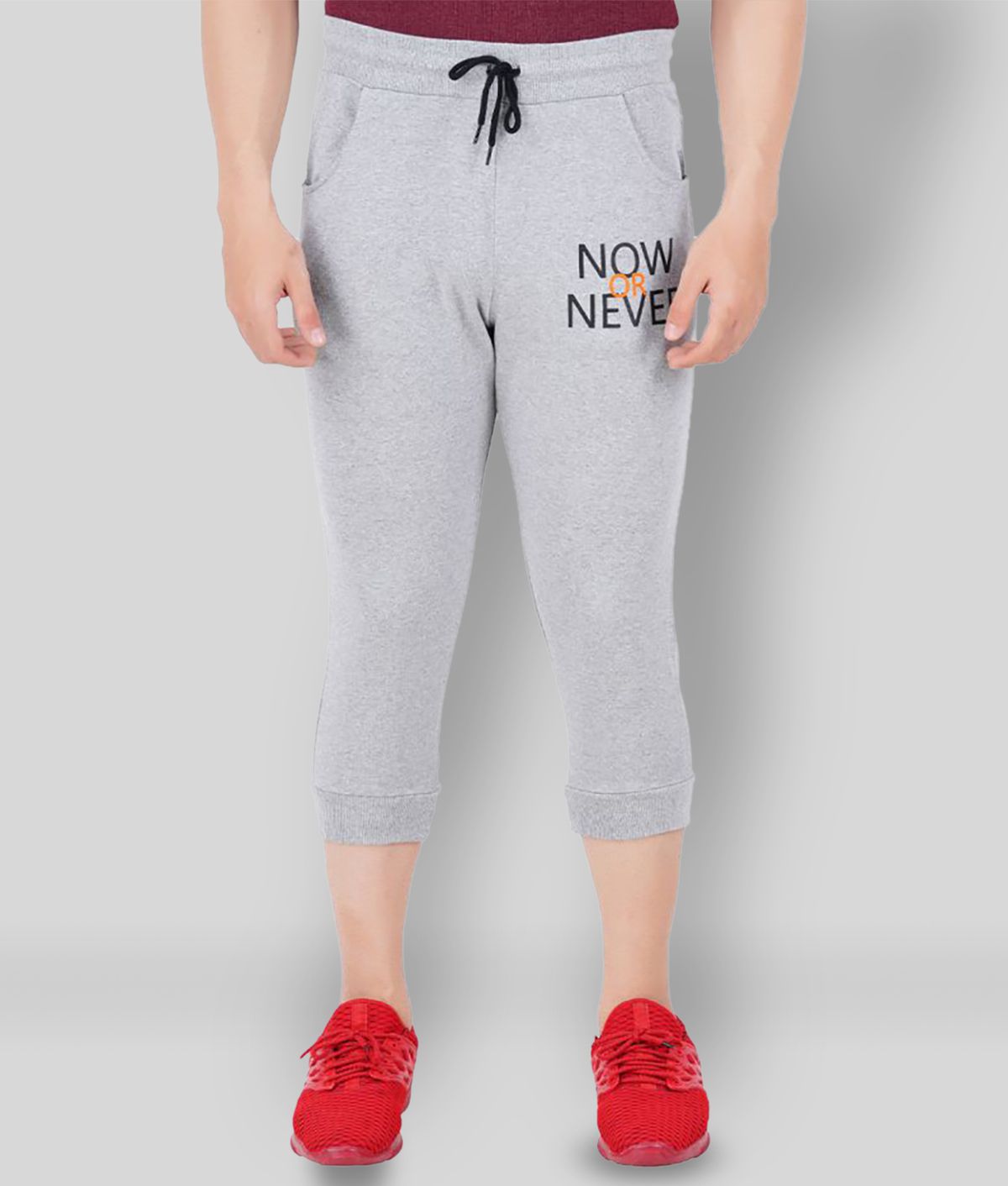     			NOW OR NEVER - Grey Cotton Blend Men's Three-Fourths ( Pack of 1 )