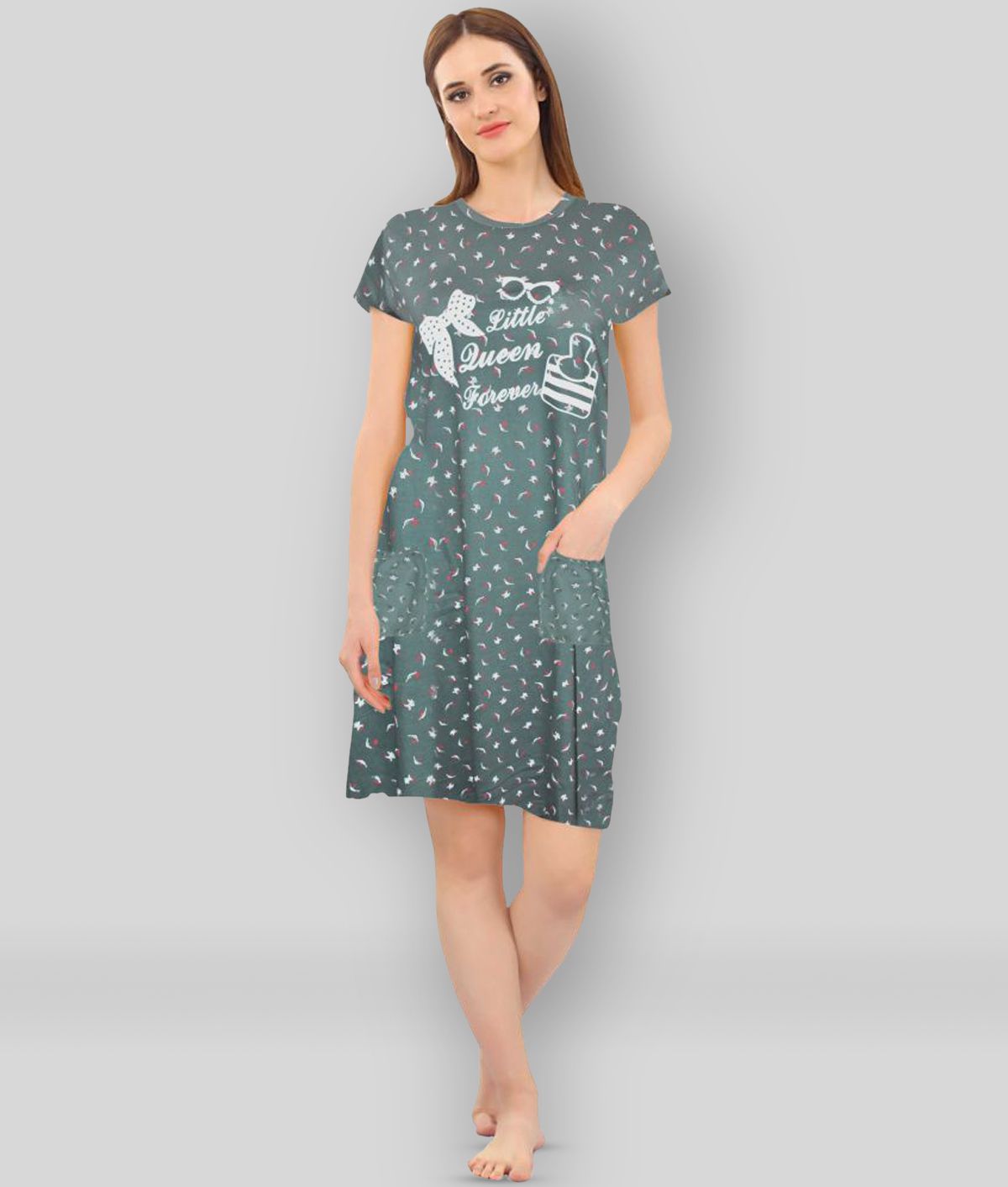     			RRIDHIMA - Green Cotton Women's Nightwear Night T-Shirt ( Pack of 1 )