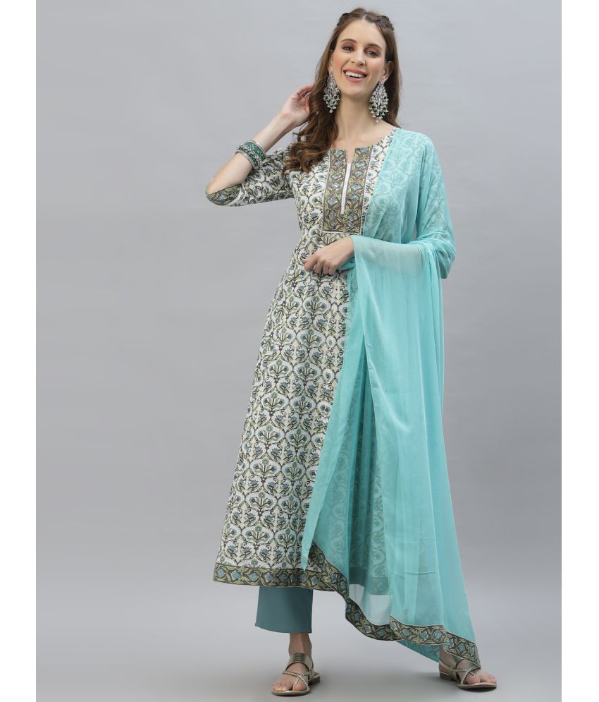     			Stylum - Light Blue Anarkali Cotton Women's Stitched Salwar Suit ( Pack of 1 )