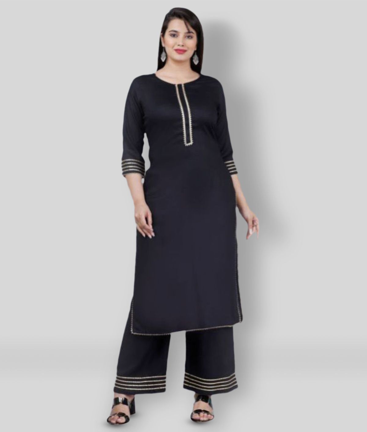     			MAUKA - Black Straight Rayon Women's Stitched Salwar Suit ( Pack of 1 )