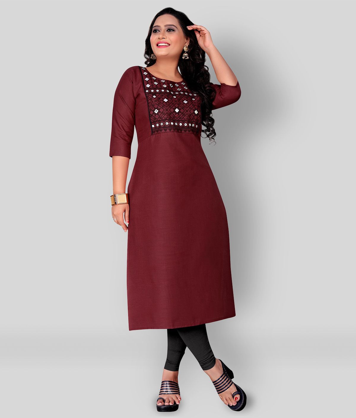     			Rangrasiya - Maroon Cotton Blend Women's Straight Kurti ( Pack of 1 )