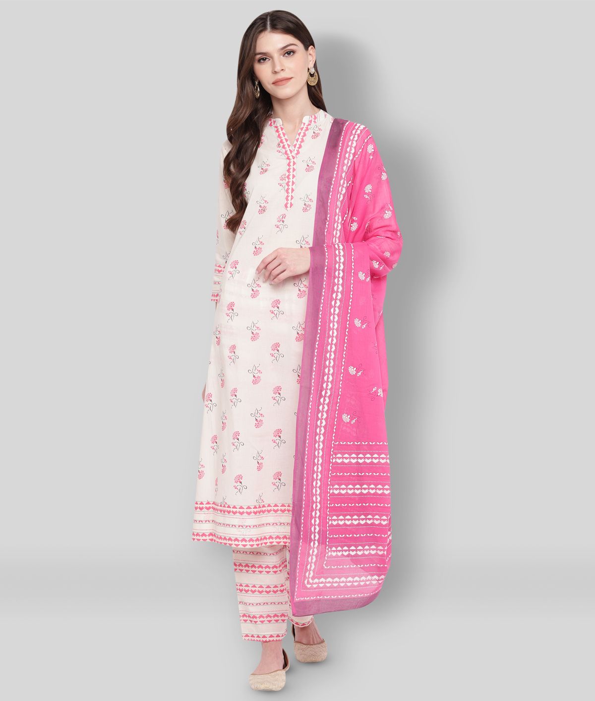     			Vbuyz - Off White Straight Cotton Women's Stitched Salwar Suit ( Pack of 1 )