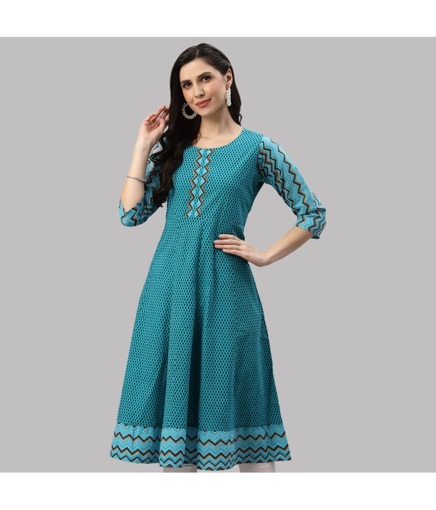     			Yash Gallery - Blue Cotton Women's Flared Kurti ( Pack of 1 )