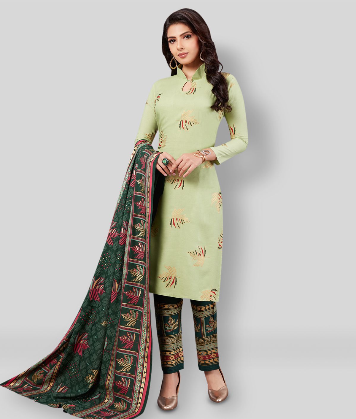     			shree jeenmata collection - Olive Straight Rayon Women's Stitched Salwar Suit ( Pack of 1 )