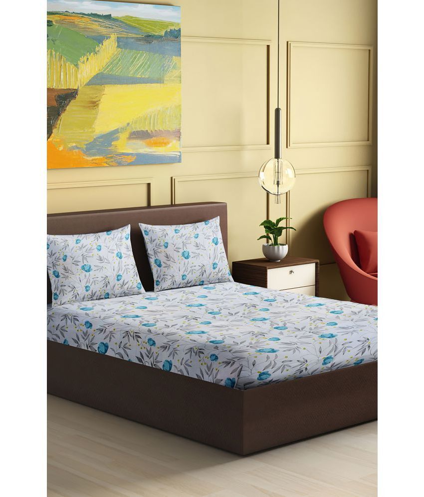     			Abhikram - Blue Cotton Single Bedsheet with 2 Pillow Covers