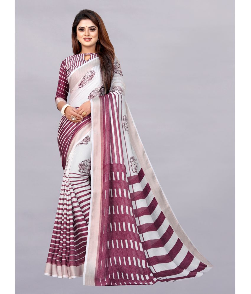 BLEESBURY - Wine Linen Saree With Blouse Piece ( Pack of 1 )