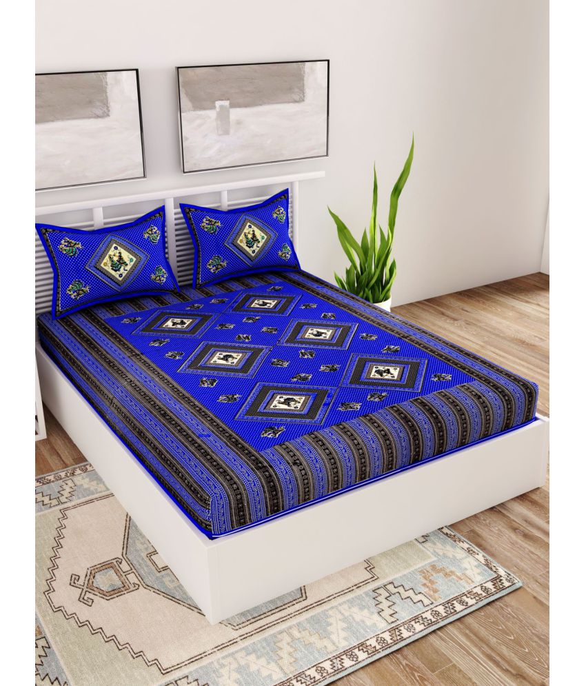     			unique choice - Blue Cotton Double Bedsheet with 2 Pillow Covers