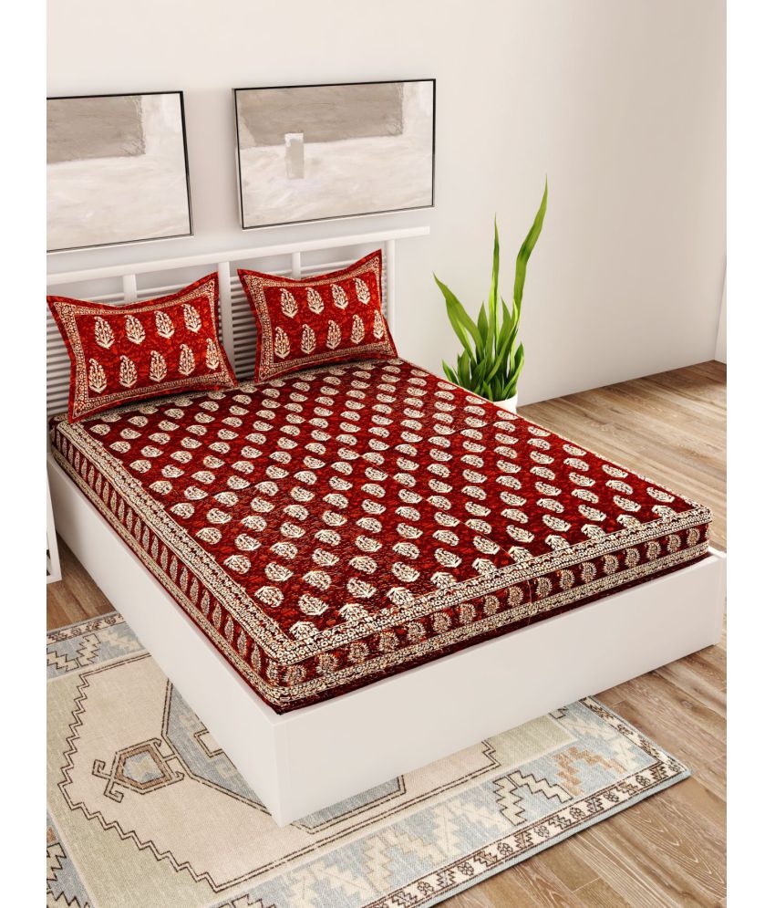     			unique choice - Maroon Cotton Double Bedsheet with 2 Pillow Covers