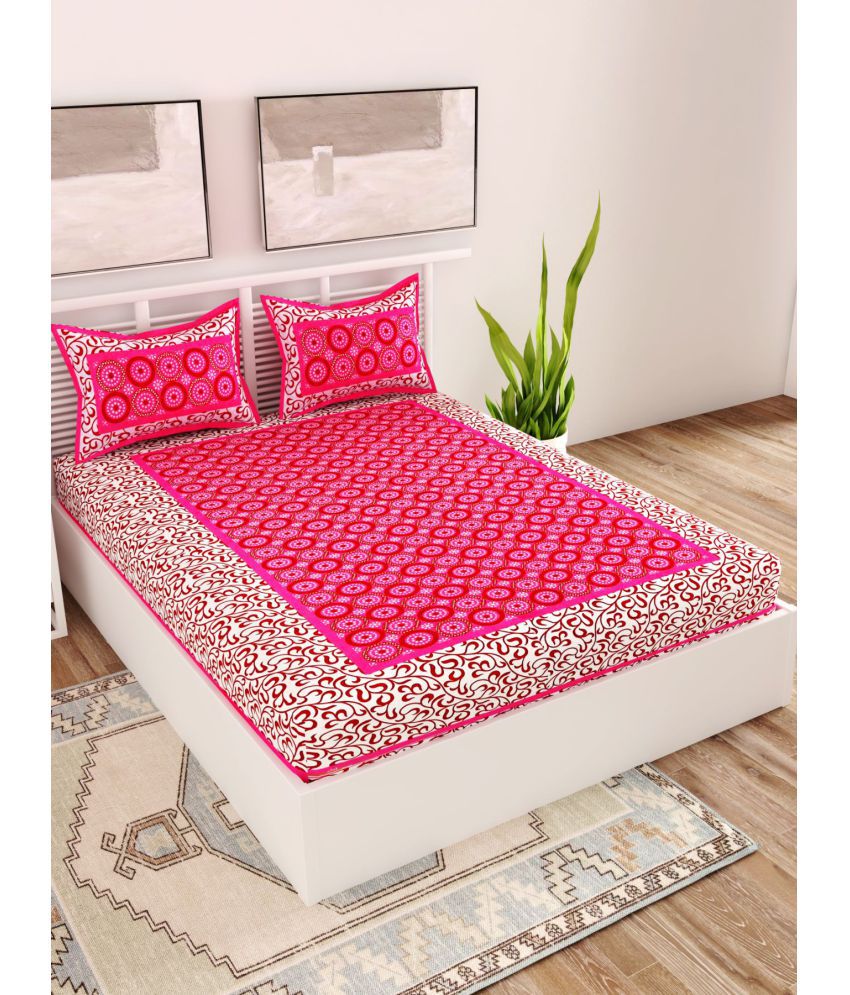     			unique choice - Pink Cotton Double Bedsheet with 2 Pillow Covers