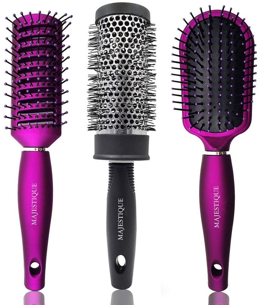 Majestique 3Pcs Hair Brush Set Detangle Brush, Round Hair Brush For