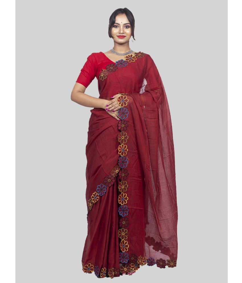     			AngaShobha - Red Cotton Saree Without Blouse Piece ( Pack of 1 )
