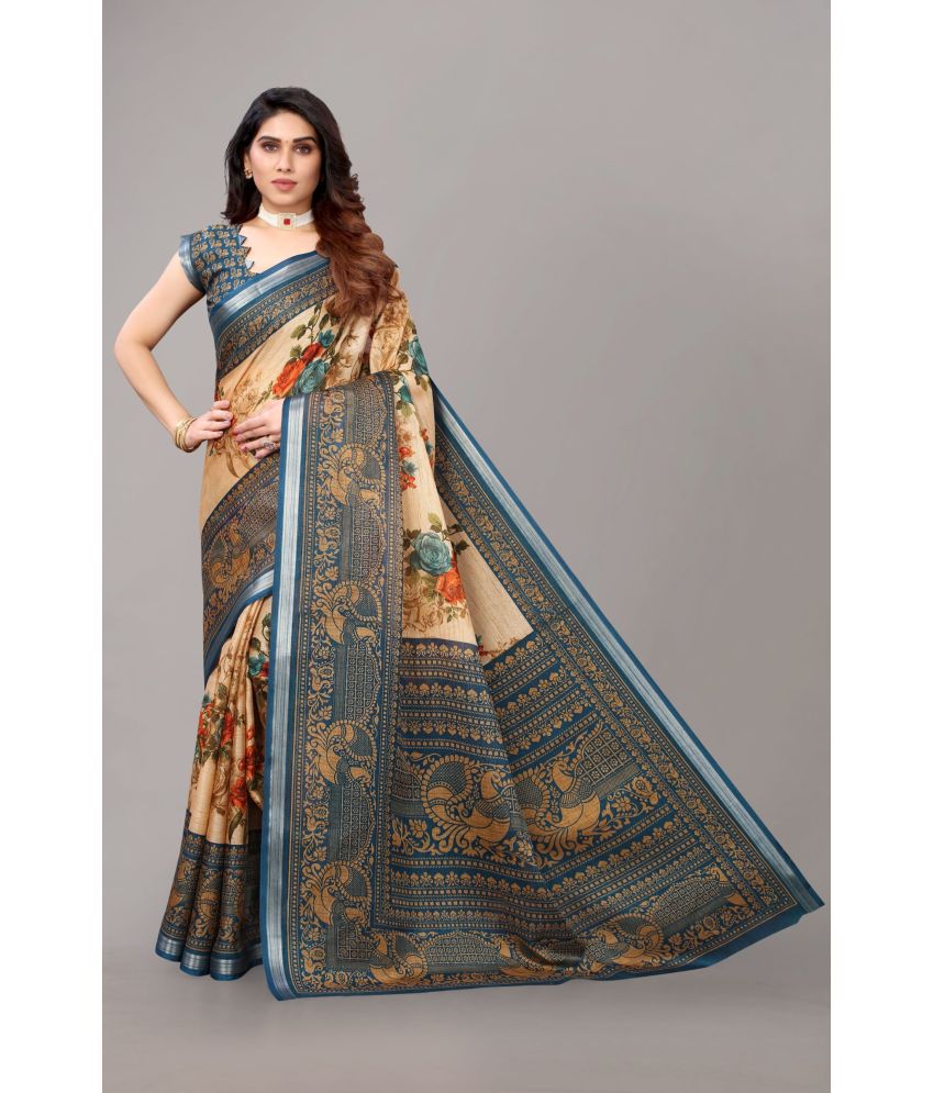     			FABMORA - SkyBlue Cotton Saree With Blouse Piece ( Pack of 1 )