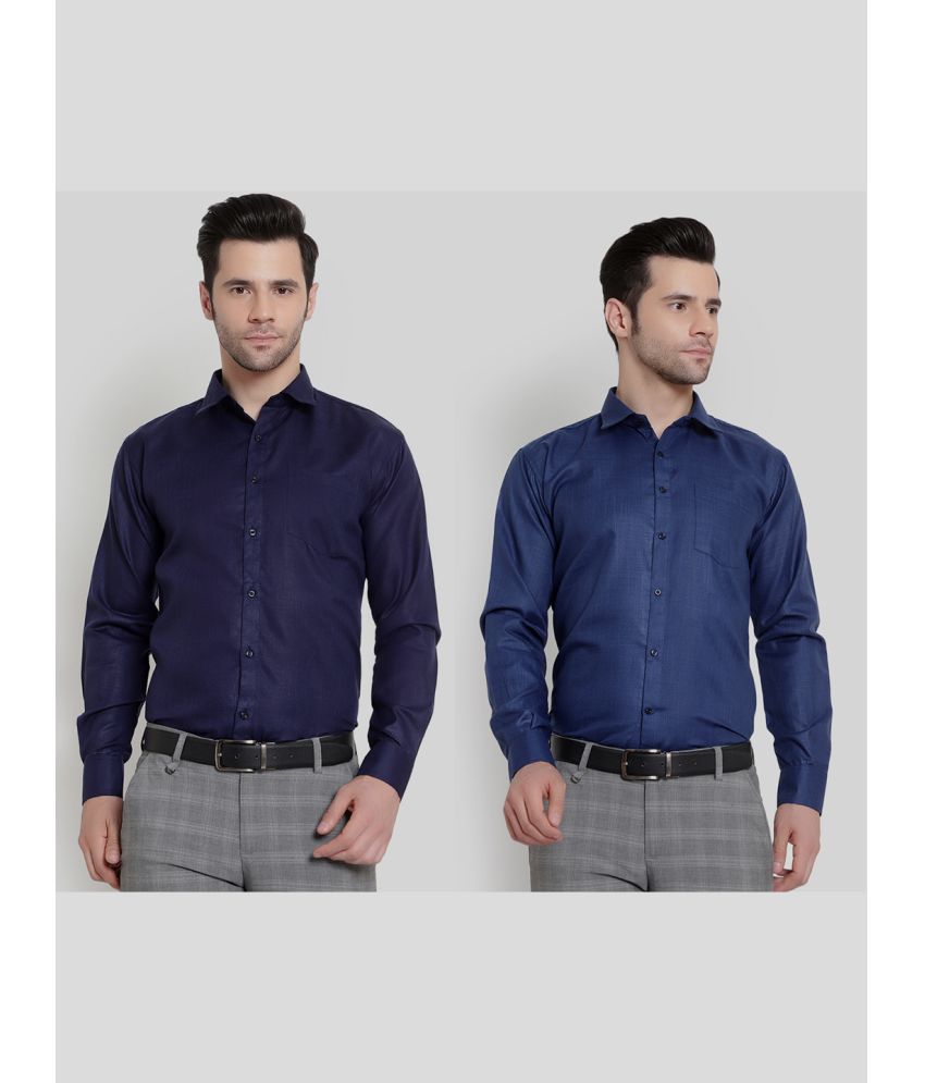     			SREY - Navy Blue Polyester Blend Slim Fit Men's Formal Shirt ( Pack of 2 )