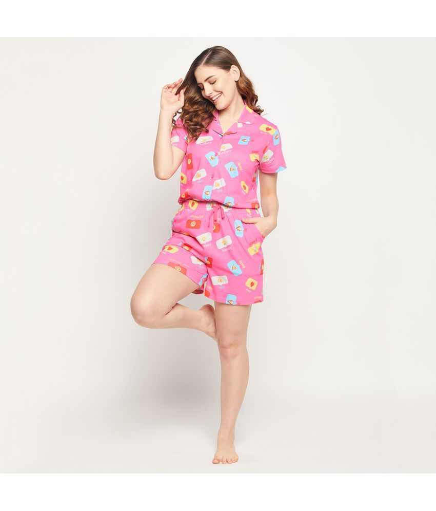     			Clovia - Pink Cotton Blend Women's Nightwear Nightsuit Sets ( Pack of 1 )