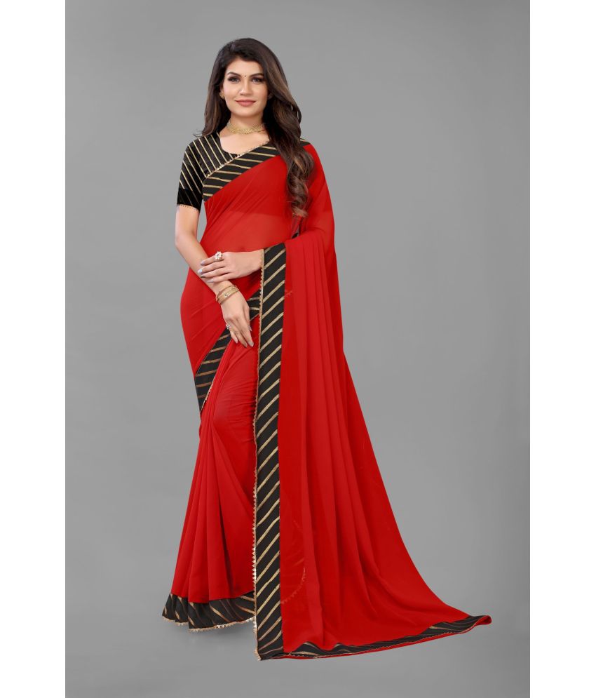     			FABMORA - Red Georgette Saree With Blouse Piece ( Pack of 1 )