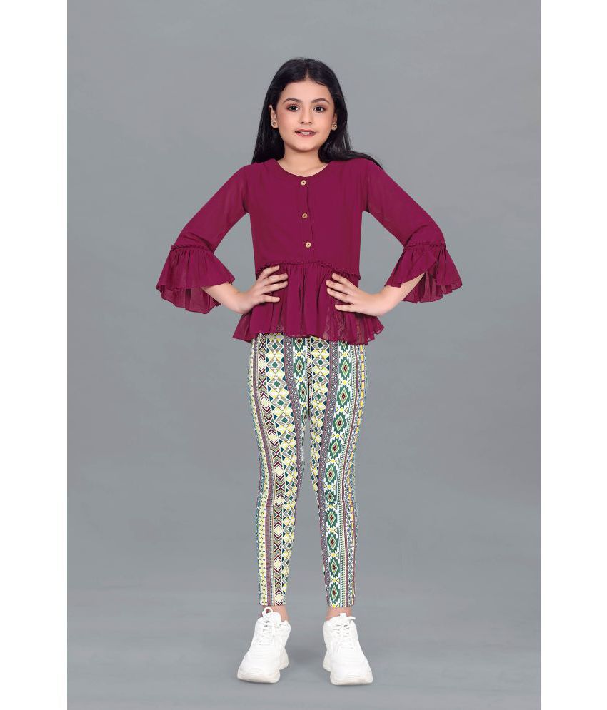     			Fashion Dream - Maroon Polyester Girls Top With Leggings ( Pack of 1 )