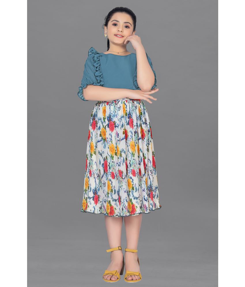     			Fashion Dream - Teal Georgette Girls Top With Skirt ( Pack of 1 )