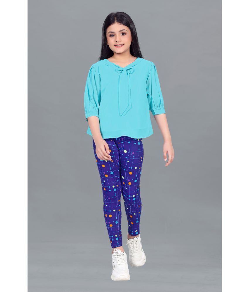     			MIRROW TRADE - Sky Blue Polyester Girls Top With Jeggings ( Pack of 1 )