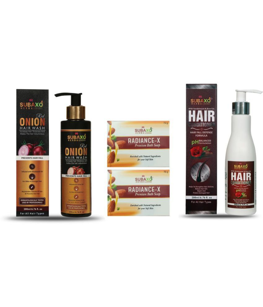     			Herbal Red Onion Hair Wash- A Premium Shampoo 200 ml | Prevents Hair Fall | 200 Ml & Ayurvedic Radiance-X Beauty Soap (2 pc) Each 75 G & Herbal Hair Conditioner | Long, Strong & Silky Hair| 200 ml -Combo Pack For Women, Men, Girls & Boys